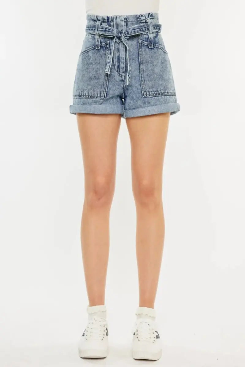 Kancan Ultra High Rise Paperbag Denim Shorts for Women - Love Salve